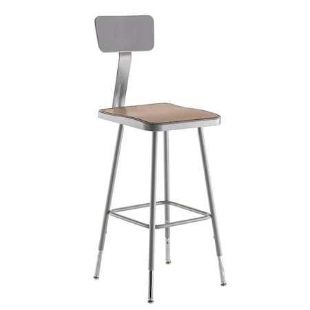 National Public Seating Square Stool with Backrest, Height 25" to 33"Gray 6324HB