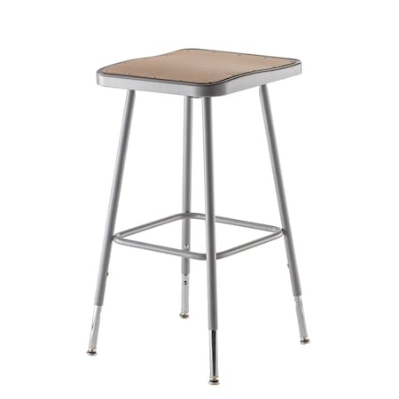 National Public Seating Square Stool, Height Range 25" to 33", Masonite Board Gray 6324H