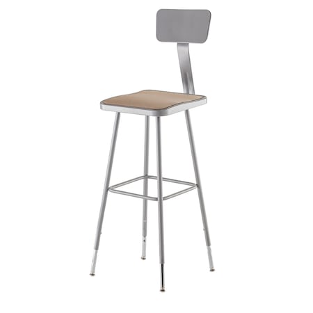 National Public Seating Square Stool with Backrest, Height 31" to 39"Gray 6330HB