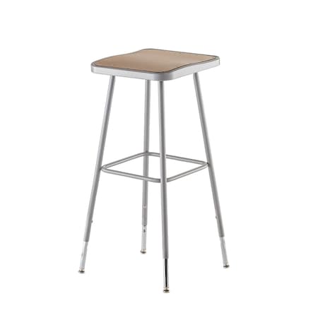 National Public Seating Square Stool, Height Range 31" to 39", Masonite Board Gray 6330H
