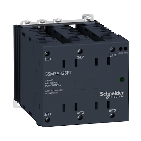 Schneider Electric Solid State Relay, 3 Phase, Screw, symmetrical DIN rail SSM3A325F7
