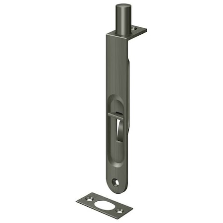 Deltana Flush Bolt, Heavy Duty Round Antique Nickel 6" 6FBR15A