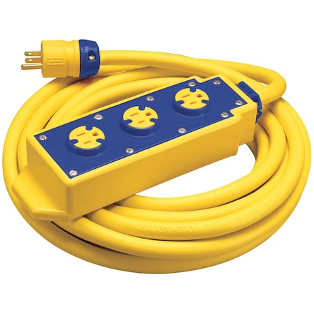 Ericson SOW Extension Cord, 12 AWG, 12/3, 3 Outlets, 5-15R, Yellow, 5-15P, 25 ft 7000-25-2