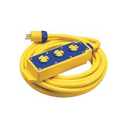 Ericson SOW Extension Cord, 12 AWG, 12/3, 3 Outlets, 5-15R, Yellow, 5-15P, 50 ft 7000-50-2