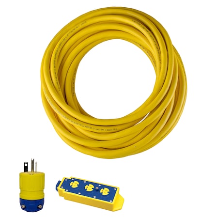 Ericson SOW Extension Cord, 12 AWG, 12/3, 3 Outlets, 5-20R, Yellow, 5-20P, 25 ft 7002-25-2
