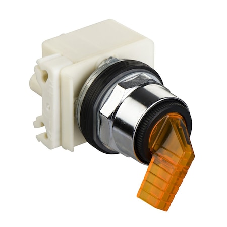 Schneider Electric Illuminated selector switch head, Harmony 9001K, metal, long handle, amber, 30mm, 2 positions, stay put, LED yellow, 24-28V 9001K11J35LYFA