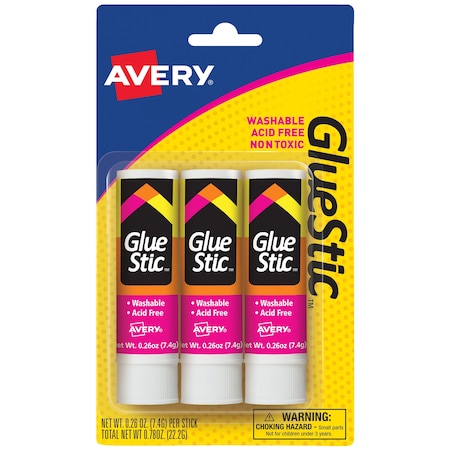Avery Glue Stick, White, 0.26 oz, 3 PK 164