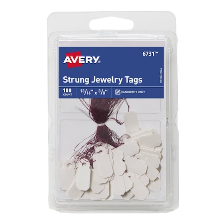 Avery Jewelry Tags, Strung, 13/16" x 3/, PK100 6731