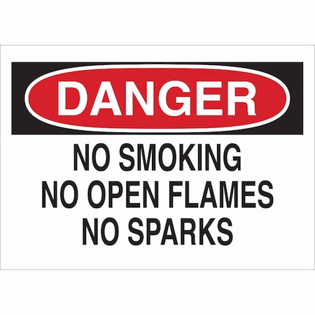 Brady Danger No Smoking Sign, 10" H, 14 in W, Rectangle, English, 42660 42660