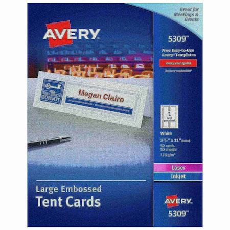 Avery Printable Large Tent Cards, Emboss, PK50 5309
