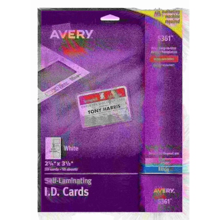 Avery Self-Laminating ID Cards, 2" x 3-1, PK30 5361