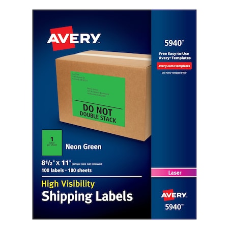 Avery Labels, Laser, 8-1/2, PK100 5940