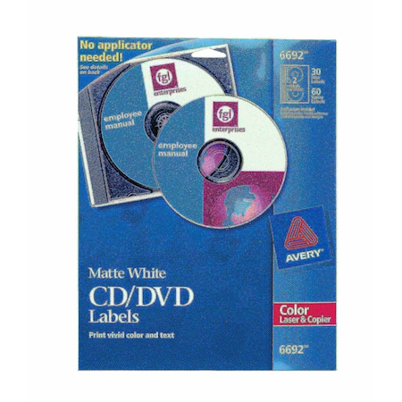 Avery CD/DVD Label, Permanent Adhesive, Print 6692 | Zoro