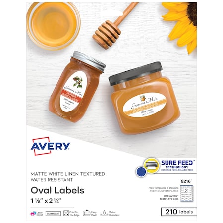 Avery Printable Blank Oval Labels, 1-1/, PK210 8216