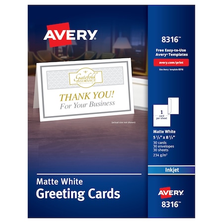 Avery Half-Fold Greeting Cards, Matte, 5, PK30 8316