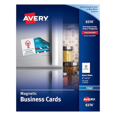 Avery Magnetic Business Cards, Inkjet, Whi, PK30 8374