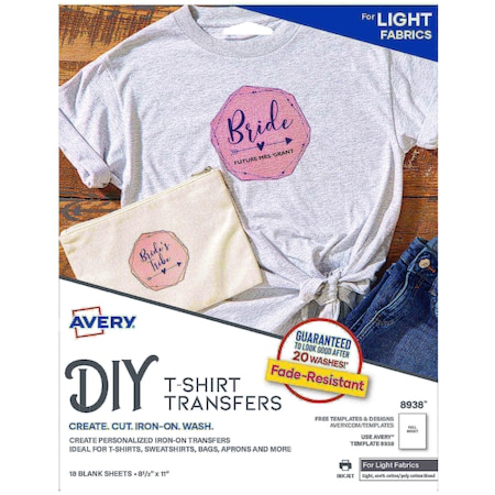 Avery Heat Transfer Paper for Light Fabrics, 8 8938