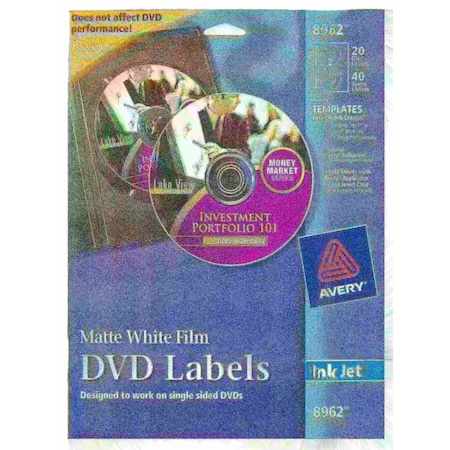 Avery Film DVD Labels, Permanent Adhesiv, PK20 8962