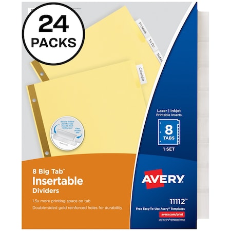 Avery Big Tab Insertable Dividers, 8 Cle, PK24 11115