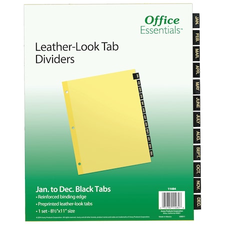 Office Essentials Black Leather Preprinted Tab Dividers 11484
