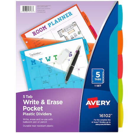 Avery Durable Plastic 5-Tab Write and Erase 16102