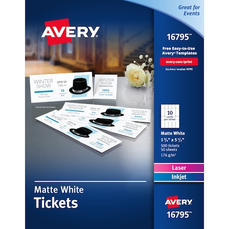 Avery Blank Printable Tickets, Tear-Awa, PK500 16795