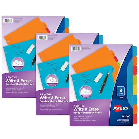 Avery Big Tab Write and Erase Plastic, PK3 21210