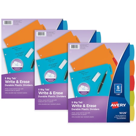 Avery Big Tab Write and Erase Durabl Plast, PK3 21212
