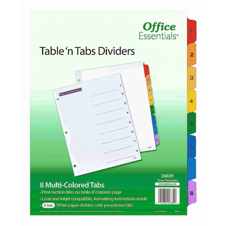 OFFICE ESSENTIALS Table n Tabs Dividers, 1-8 Multico, PK6 24839