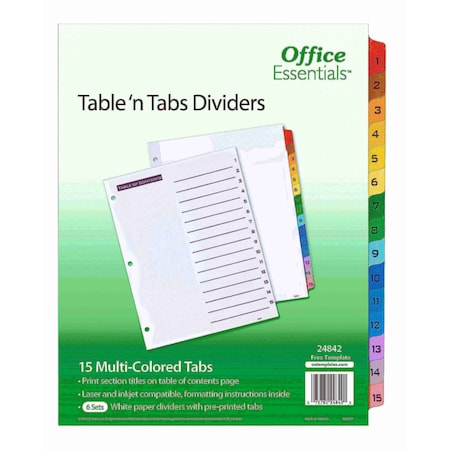 OFFICE ESSENTIALS Table n Tabs Dividers, 1-15 Multic, PK6 24842