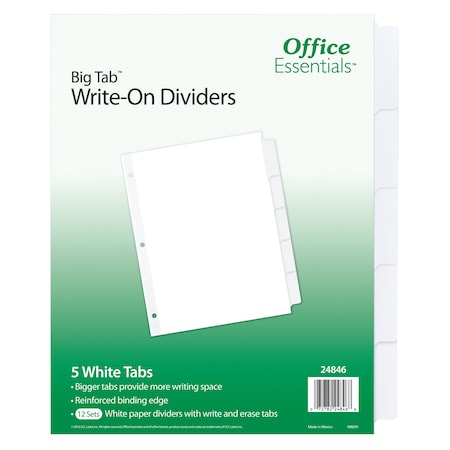 Office Essentials Big Tab Write-On Tab Dividers, 5 W, PK12 24846