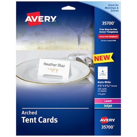 Avery Arched Die-Cut Tent Cards, 2-1/16, PK100 35700