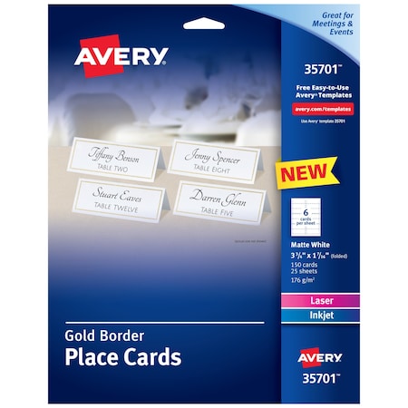 Avery Place Cards with Gold Border, 1-7, PK150 35701