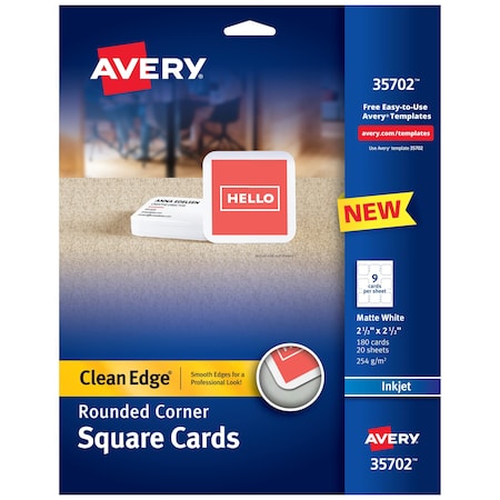 Avery Square Cards with Rounded Edges, PK180 35702