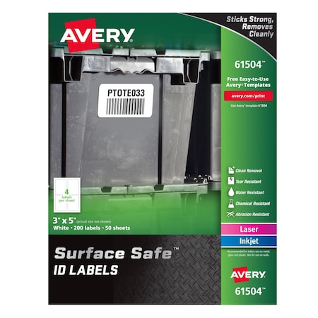 Avery Surface Safe ID Labels, 3" x 5", PK200 61504