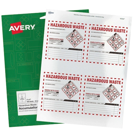 Avery Hazardous Waste Accumulation Labe, PK100 61535