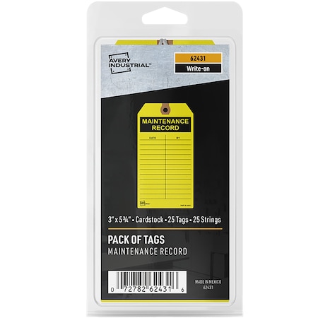 Avery Yellow Maintenance Tags, PK25 62431