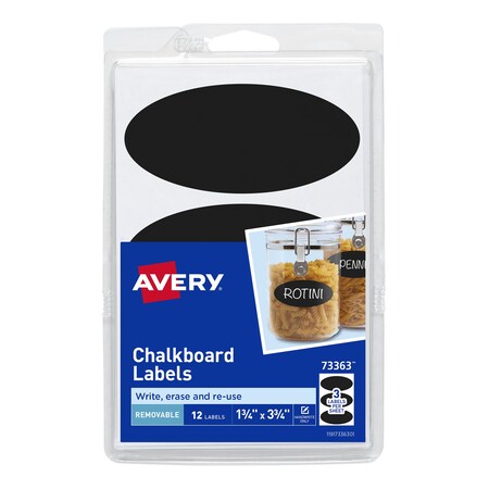 AVERY Removable Chalkboard Labels, Black, PK12 73363