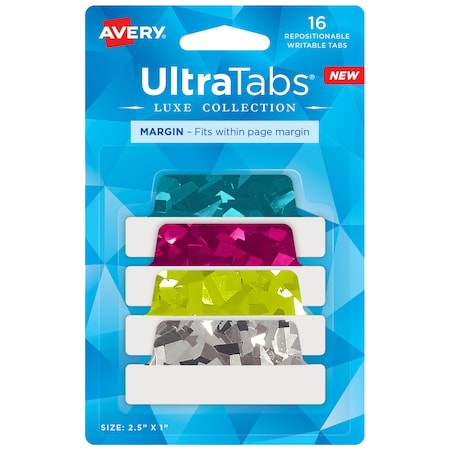 Avery Margin Ultra Tabs, 2.5" x 1", PK16 74147