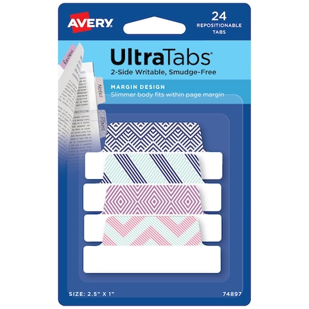 Avery Margin Ultra Tabs, 2.5" x 1", 24 R, PK24 74897