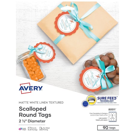 Avery Scallop Round Tags, Textured, 2-1/, PK90 80511