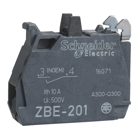 Schneider Electric Single contact block, Harmony XB4, silver alloy, gold flashed, screw clamp terminal, dusty environment, 1NO ZBE1016P