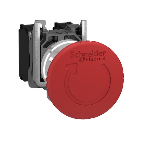 Schneider Electric Emergency stop push button, Harmony XB4, metal, red mushroom 40mm, 22mm, trigger latching turn to release, 2NC+1NO XB4BS84441