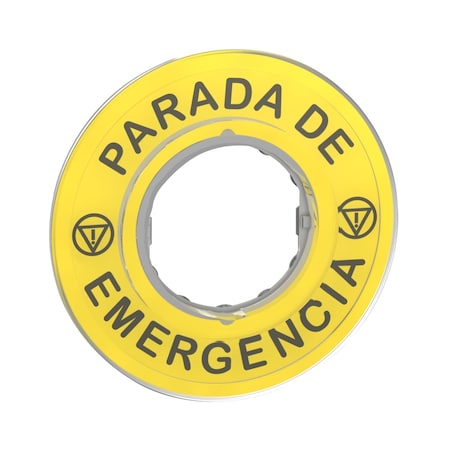 Schneider Electric Legend, Harmony XB4, plastic, yellow, 90mm, for emergency stop, marked PARADA DE EMERGENCIA with logo ISO13851 ZBY9420