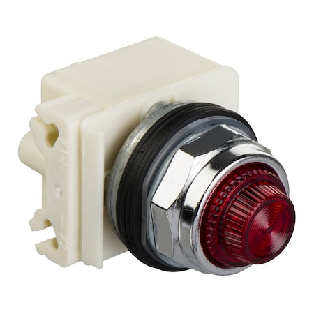 Square D 30mm push button, Type K, push to test pilot light, red LED light module, 120VAC/VDC, red glass lens, NEMA 4, 13 9001KT38LRR6