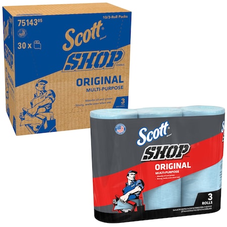Scott Scott Shop Towels Original (75143), Blue, 55 Towels/Roll, 30 Rolls/Case 10 Bundles of 3 Rolls 75143