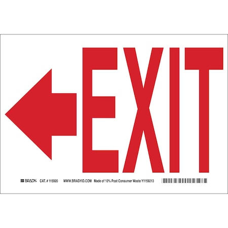 Brady Exit Sign, Polyester, 14" W, 10" H, Exit, White 84632