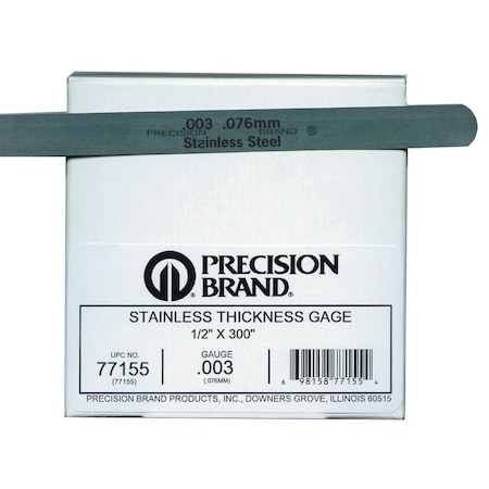 Precision Brand Thickness Gage, SS, 0.002"x1/2"x25 ft Coil 77150
