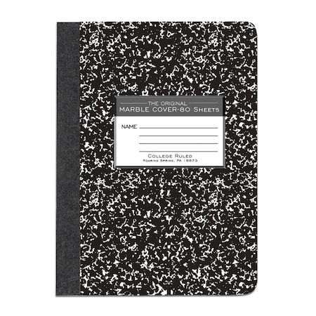 Roaring Spring Case of Black Marble Comp Notebooks, College Ruled, 80 sht, 15lb White Paper, 9.75"x7.75", Hard Cover, PK48 77226cs