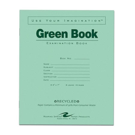 Roaring Spring Recycled Green Exam Book, Wide, PK14400 77508PL